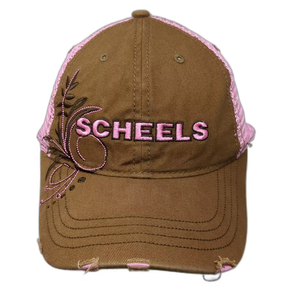 Scheels Baseball Cap Brown Pink One Size Distressed Mesh Hat Adjustable Strap